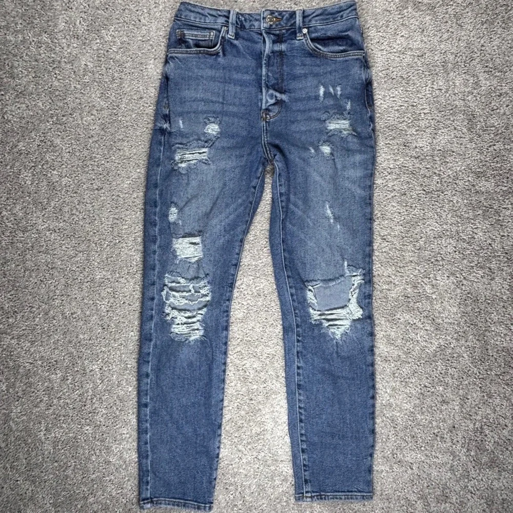 Forever 21 Womens High Rise Skinny Distressed‎ Button Fly Blue Jeans Size 28